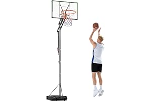 Soozier Portable Basketball Hoop Outdoor, 4.1-8.5ft Adjustable Basketball Goal with 33" Shatterproof Board, 18" Standard Rim,