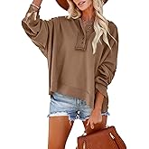 Dokotoo Hoodies for Women 2024 Fashion Fall V Neck Button Down Long Sleeve Hooded Sweatshirts Tops