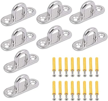 Amazon Mocobo ステンレス パッドアイ 6mm厚 シェードセイル用 アイプレート 壁掛け式 フック ループ 8個セット ネジフック