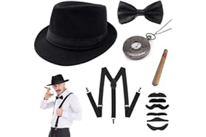 sinoeem 1920s Mens Gatsby Gangster Costume 6 pcs Accessories Set for Man