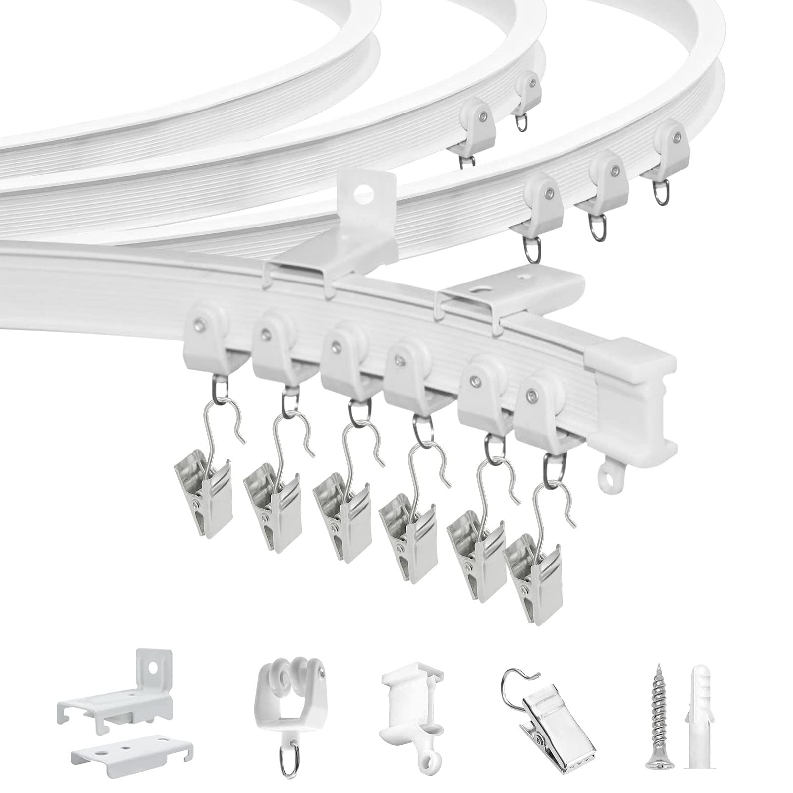 Flexible Bendable Ceiling Curtain Track Heavy Duty 6m Curved Curtain Rail for Curtain, Ceiling or Wall Mounted Curtain Rail Track System for Bay Window RV Bunk Bed Room Divider