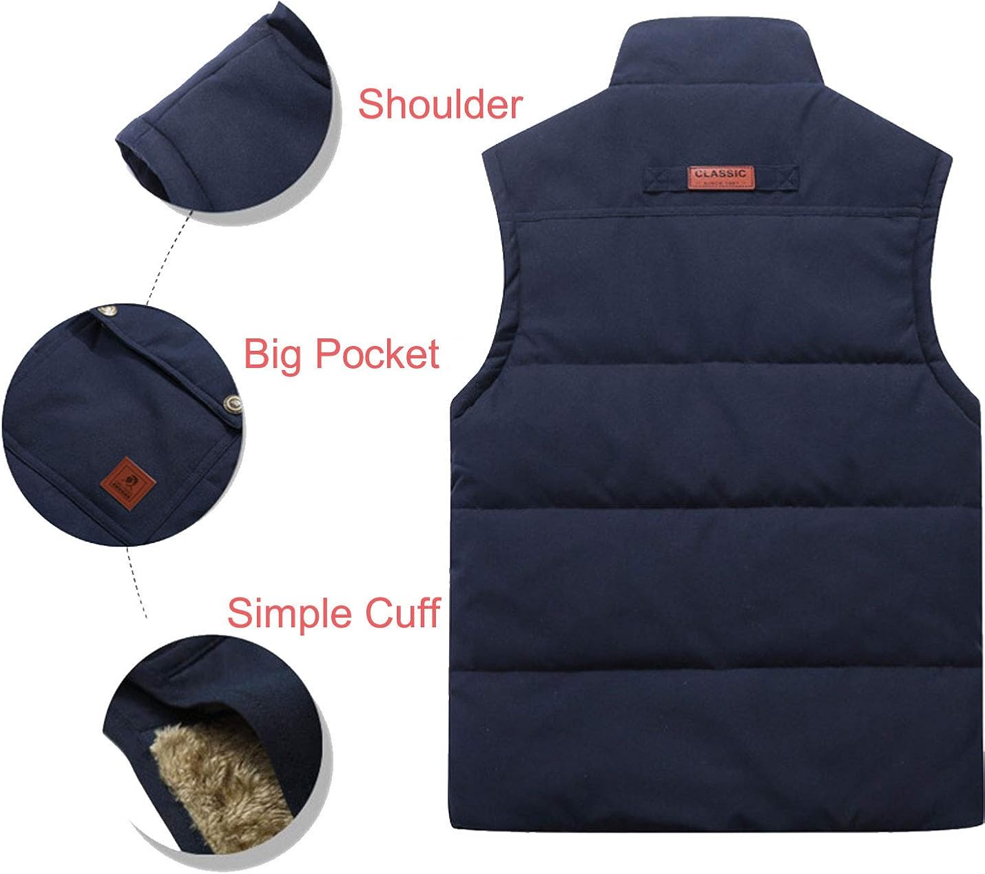Flygo Men's Winter Warm Outdoor Padded Puffer Vest Thick Fleece Lined Sleeveless Jacket at  Men’s Clothing store