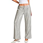 ShawGobow Sequin Pants,Low Rise Wide Leg Sparkly Bottoms for Women,Glitter Disco Concert Rave Outfit