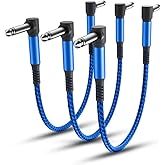 Elebase Guitar Patch Cables 3-Pack,6 Inch 6.35MM Effects Pedal Board Cord 1/4" Right-Angle Nylon Braided Audio Cable Connector Shielded TS Copper Male Line for Microphone Amp/Amplifier Mixer