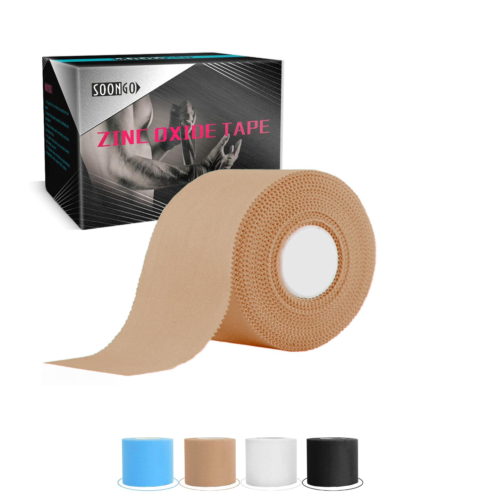 SOONGO Zinc Oxide Tape 5cm x 10m Beige Inelastic Sports Strapping Athletic Tape Fixed Joint Viscosity Hypoallergenic