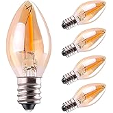 C7 LED Bulb, 0.5W Light Candle Bulbs, Amber Glow 5w Incandescent Replacements E12 Candelabra Base led Filament Night Bulb Ultra Warm White 2200K Decorative String Edison Lamp Non-Dimmable 5 Pack