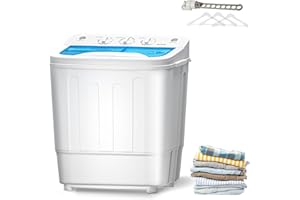 DOGHLY Portable Twin Tub 18lbs Washing Machine with Drying Rack, 11lbs Washer Mini Compact Laundry Machine and 7lbs Spinner, Semi-automatic Washer Combo for Dorms, Apartment (18lbs)