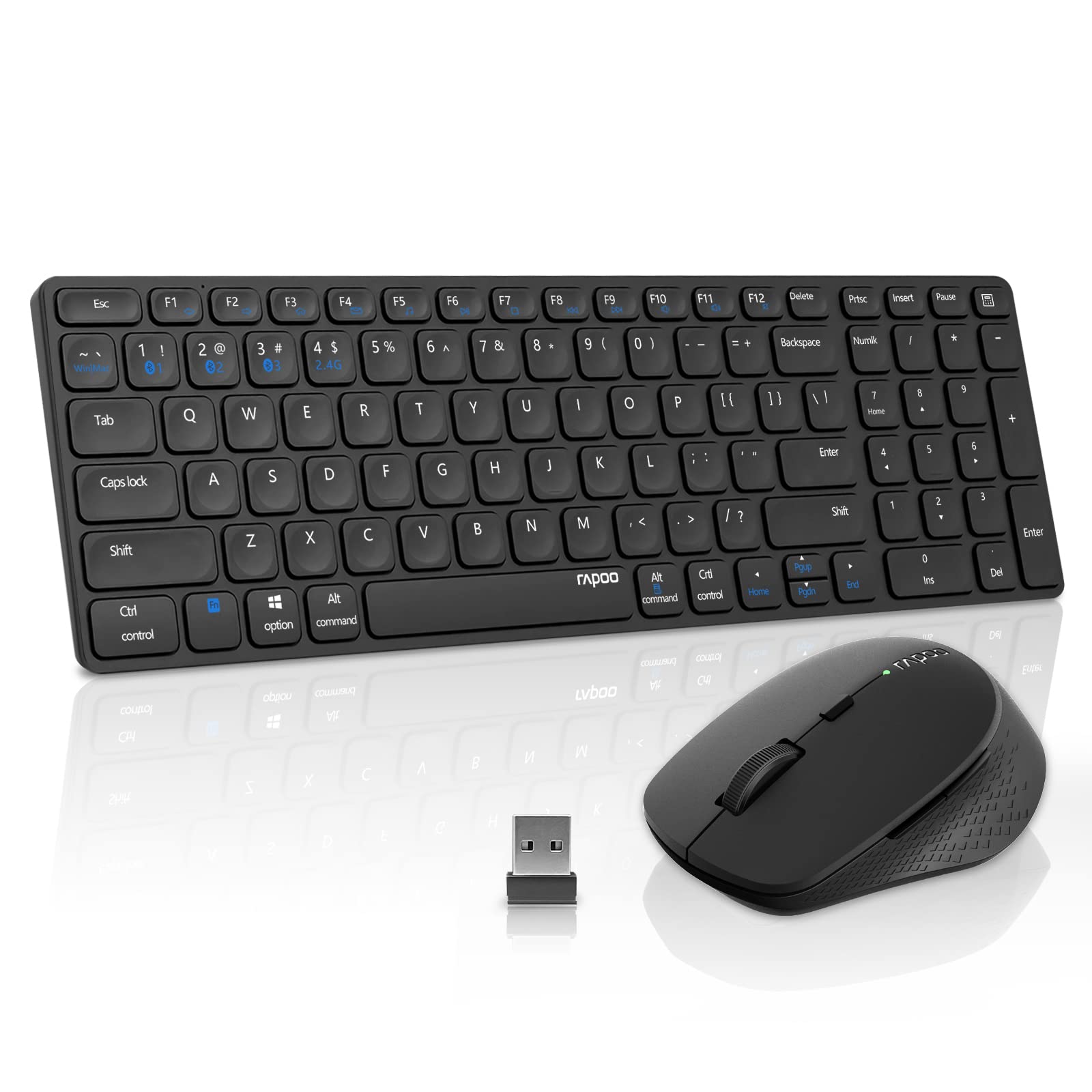 Photo 1 of RAPOO Multi Device Bluetooth 2.4G Wireless Keyboard and Mouse Combo for Mac OS, Rechargeable Slim Silent Keyboards 1600 DPI Mouse for Laptop/MacBook Pro/Air, iMac, iPhone, iPad Pro/Air/Mini