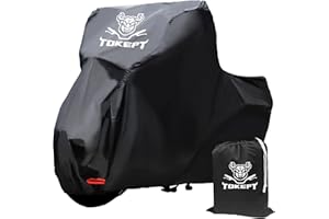 Tokept Motorcycle Cover - Waterproof Outdoor Storage Bag, Made of Heavy Duty Material with Locking Holes and Windproof Straps, Fits 96 inch Harley Davidson and All Motors (Black XL)