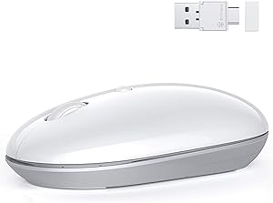 Type C Wireless Mouse, Jelly Comb 2.4GHz Wireless Mouse with 2 in 1 USB and Type C Receiver Compatible with PC, Laptop, MacBook, MacBook Pro - White and Silver