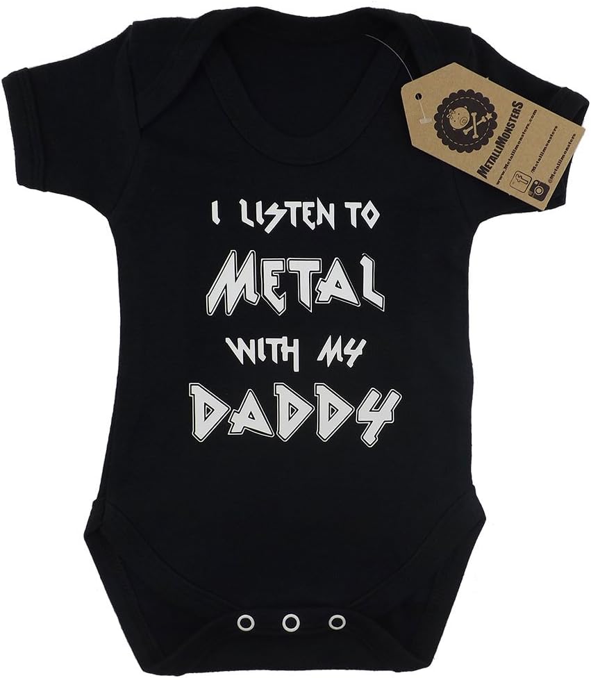 MetallimonstersI Listen to Metal with My Daddy' Black Baby Vest (3-6 Months)