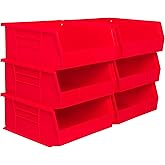 Akro-Mils 30235 AkroBins Plastic Storage Bins, Space-Saving Stackable Bins for Garage, Pantry, Craft Organization, 11" x 11" x 5", Red, 6-Pack