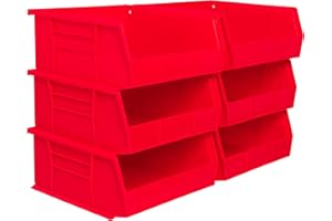 Akro-Mils 30235 AkroBins Plastic Storage Bins, Space-Saving Stackable Bins for Garage, Pantry, Craft Organization, 11" x 11" x 5", Red, 6-Pack