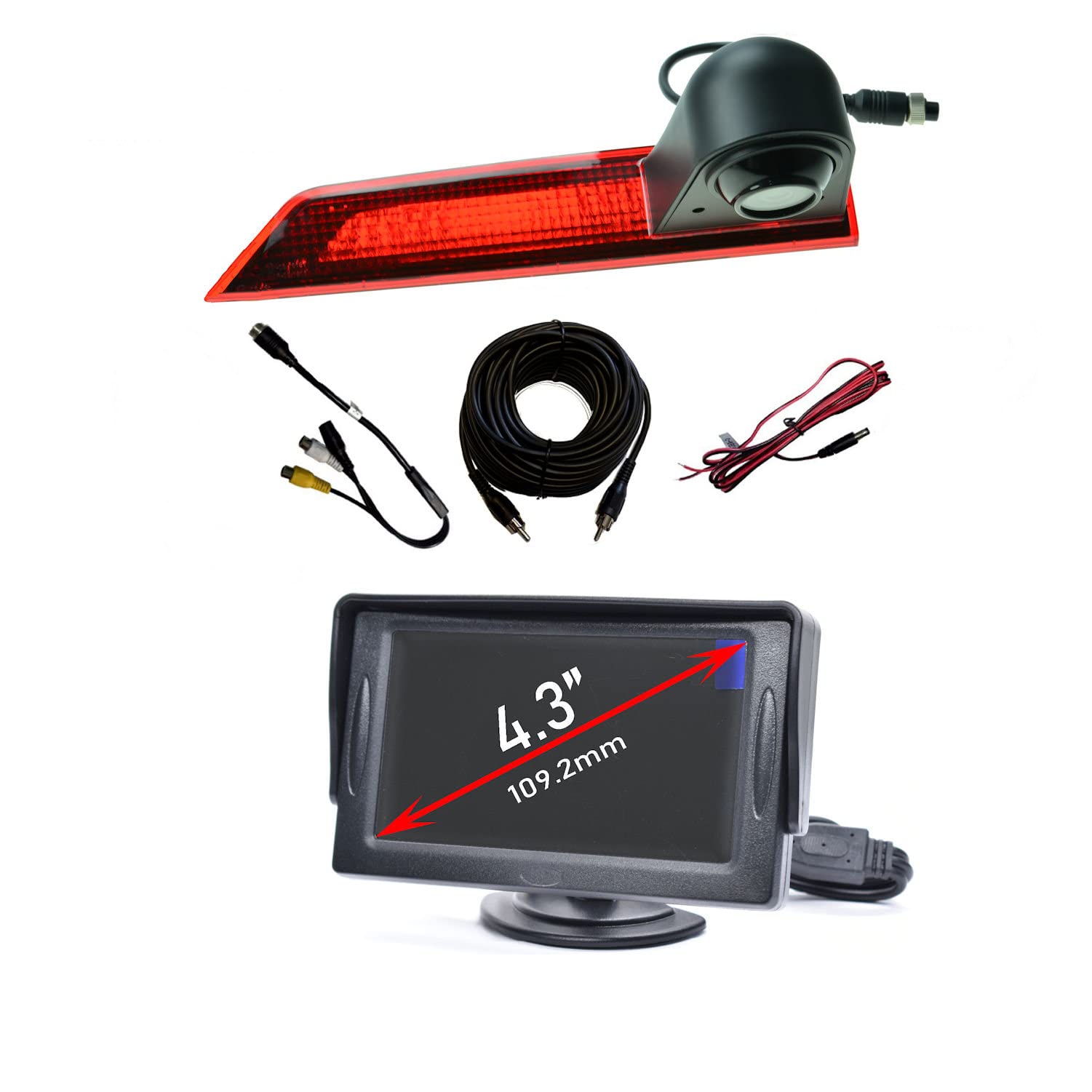 Dolphin Automotive Rear Brake Light Revering Camera fits Ford Transit Custom from May 2016 Onwards, LED Version - With 4.3" Dash Monitor — image 1