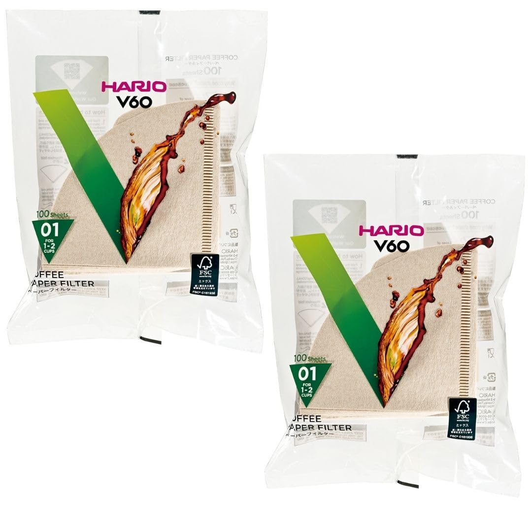 Hario 01 Coffee Natural Paper Filters, 2-Pack Set (200 Filters)