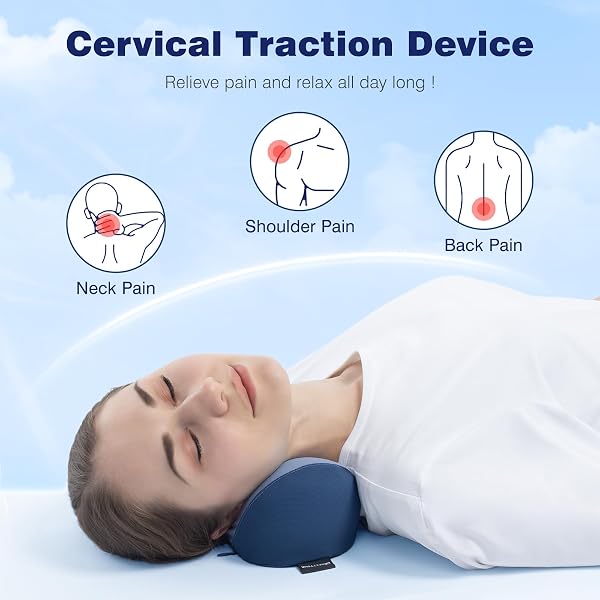 URNEXTTOUR NECK CERVICAL PILLOW CERVICAL TRACTION DEVICE LUMBAR SUPPORT MEMORY FOAM ROLL PILLOW MUSCLE RELIEF SHOULDER PAIN RELAXER BLUE