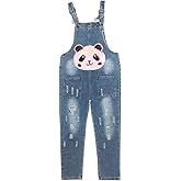 Peacolate 4-14Years Big Girls Jumpsuit&Rompers Overalls Blue Denim Color Changeable Sequin Panda Pants