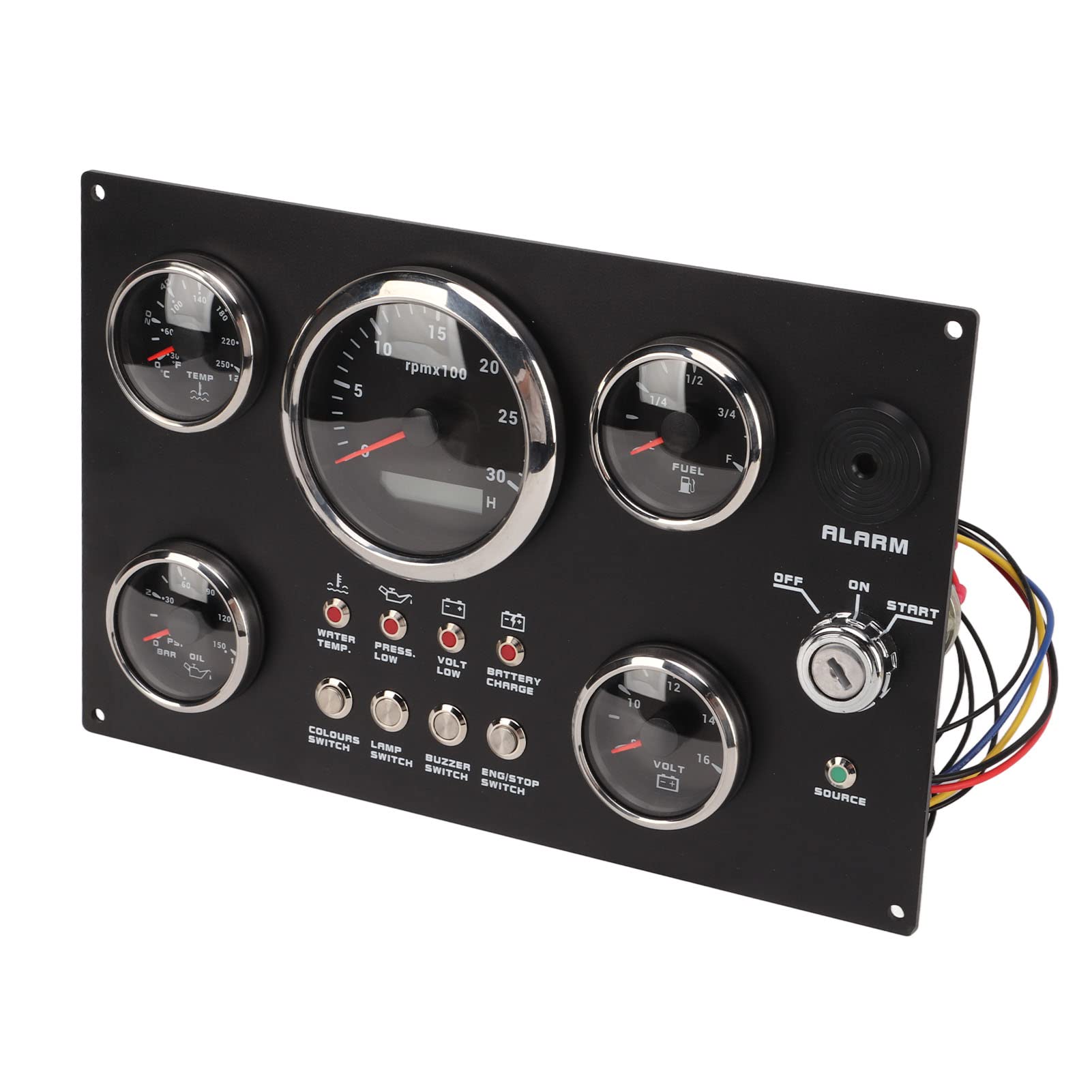 Boat Dash Instrument Panel, Boat Instrument Panel 5 Gauge Set Instrument Panel 12V 7 Colors Oil Level Water Temperature Oil Pressure Voltage Display for Marine Boat