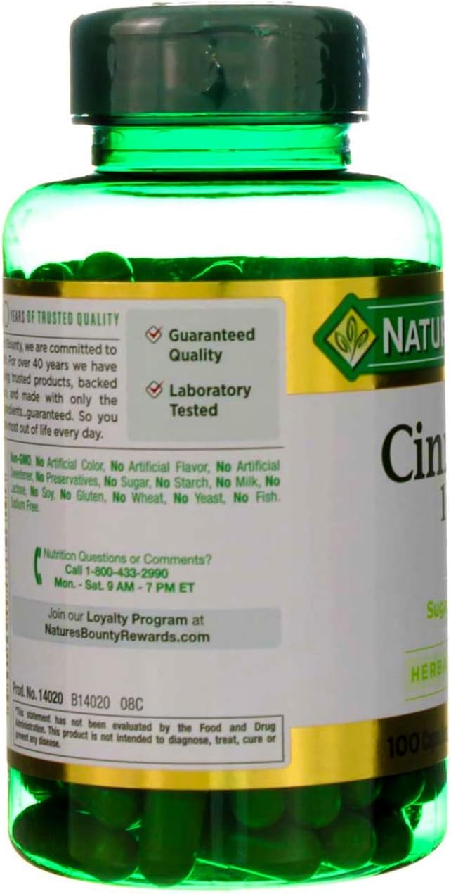 Nature's bounty dietary capsules cinnamon 1000mg - 100 ct (074312140204)