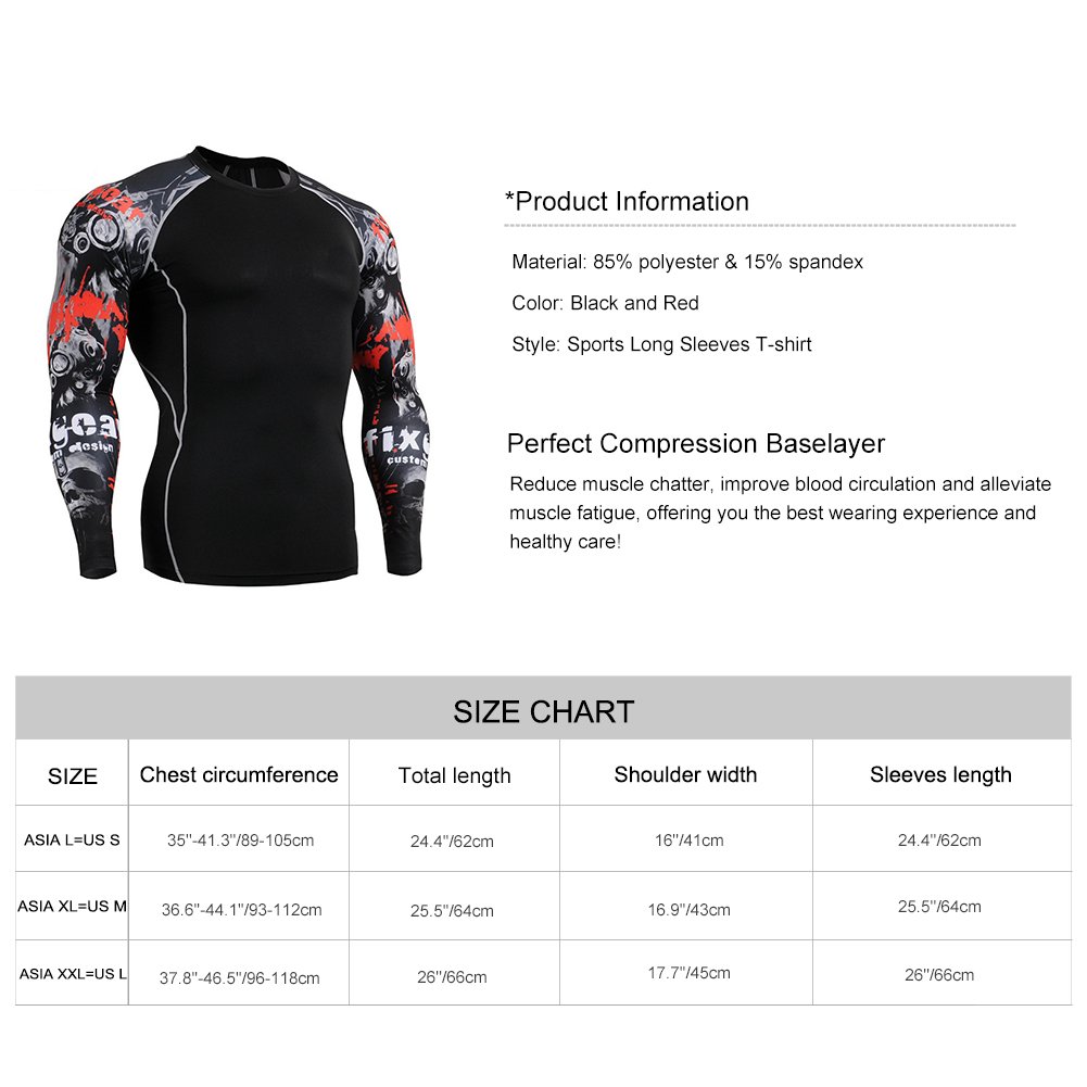 Fitibest Camiseta de Compresiòn Hombre Manga Larga para Running,Fitness