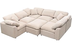 FANYE Oversized Modular Cushions Sofa Movable Ottoman,L-Shaped Corner Low Back Deep Seater Sectional & Couch for Home Office Apartment Living Room Furniture Sets, Spacious Space Sofá, Beige 130.3" W
