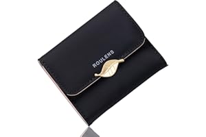Roulens Small Wallet for Women RFID Blocking PU Leather Leaf Pendant Card Holder Organizer Zipper Coin Purse