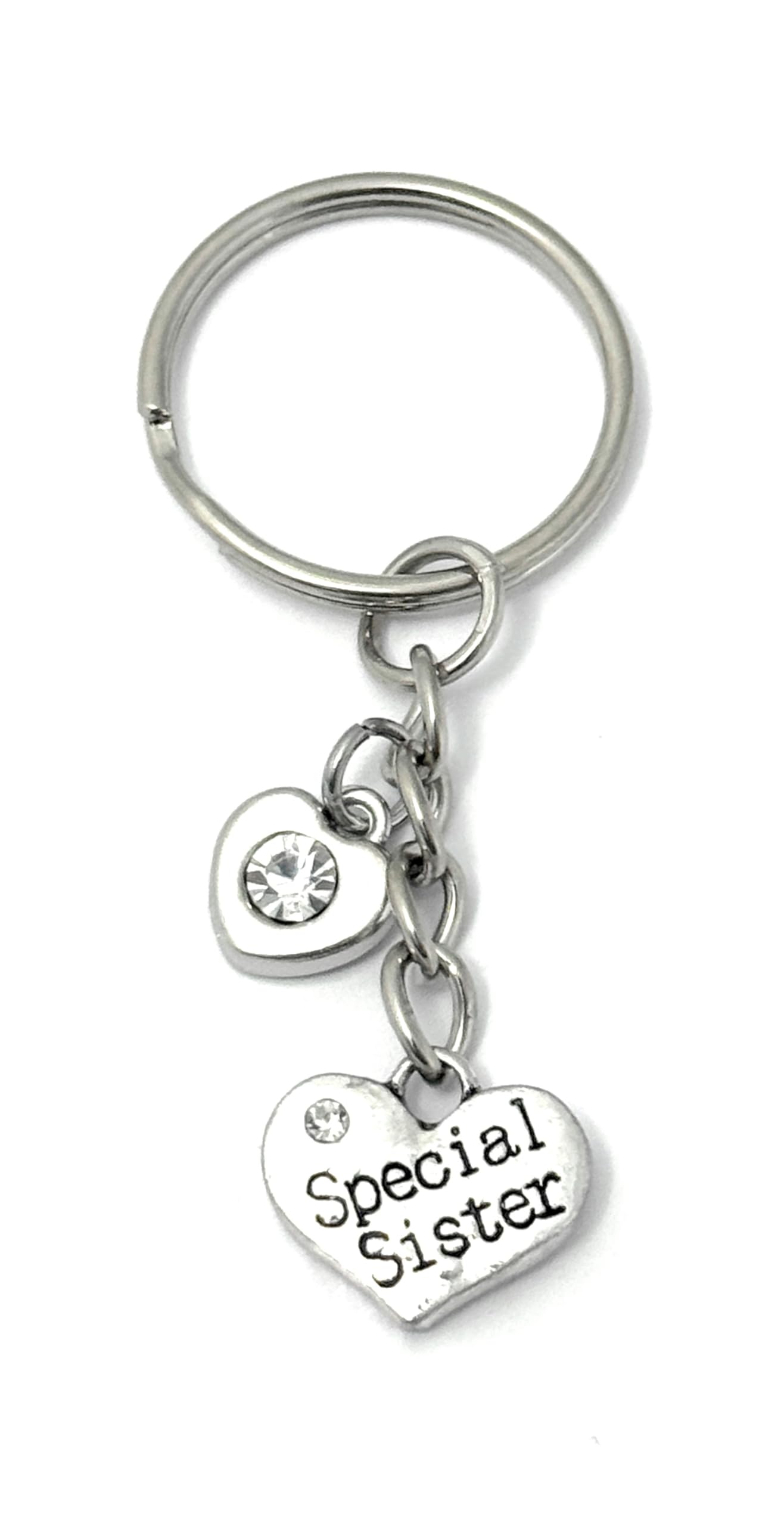 FizzyButton Gifts Special Sister Heart Keyring Key Ring with Rhinestone Charms and Turquoise Gift Box