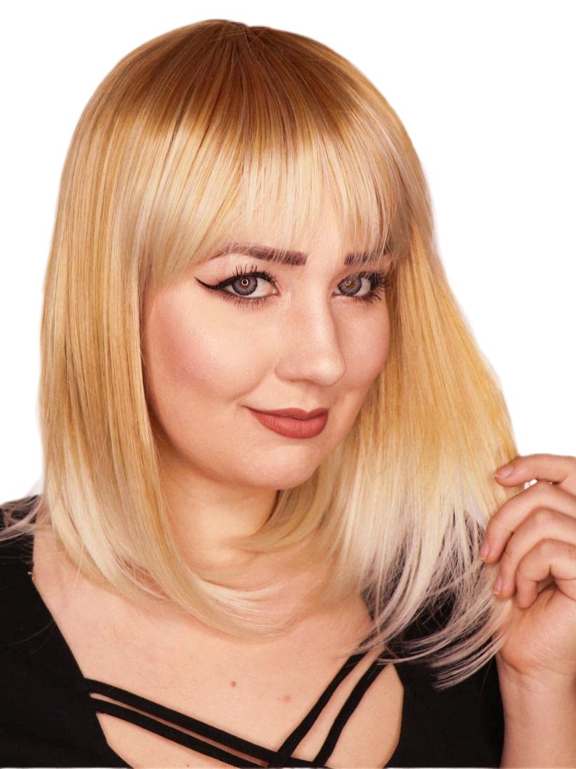 Prettyland light blonde Ombre Mid-length Hair Wig straight static-free matt for Daily use C938