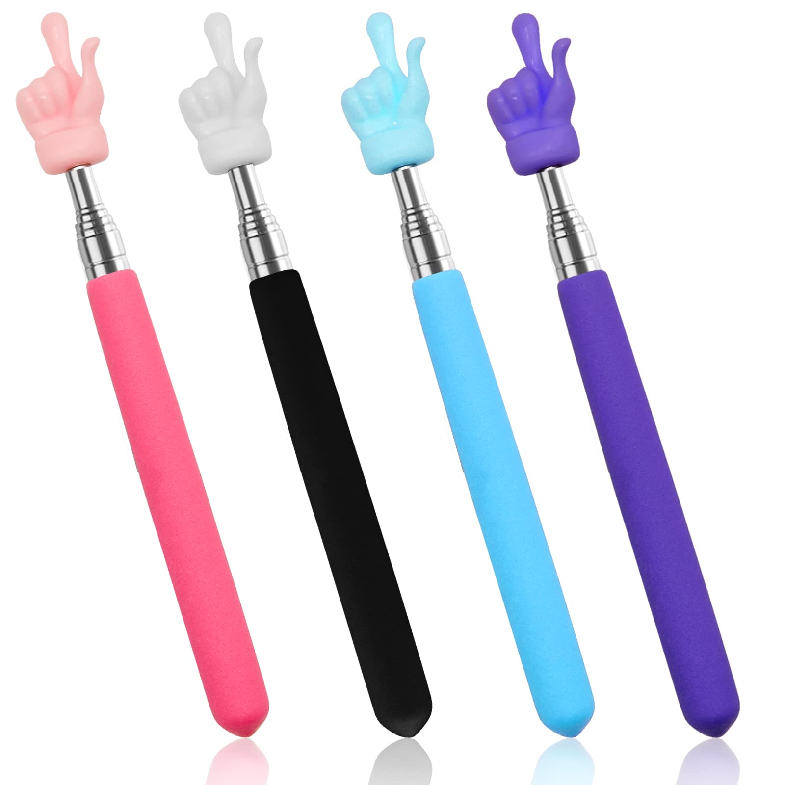 CANIPHA 4 Pcs Telescopic Teachers Pointer, Extendable Hand Pointer Finger Pointer Stick, Retractable Classroom Pointer for Elementary School Kindergarten Teacher Supplies (Black Pink Blue Purple)