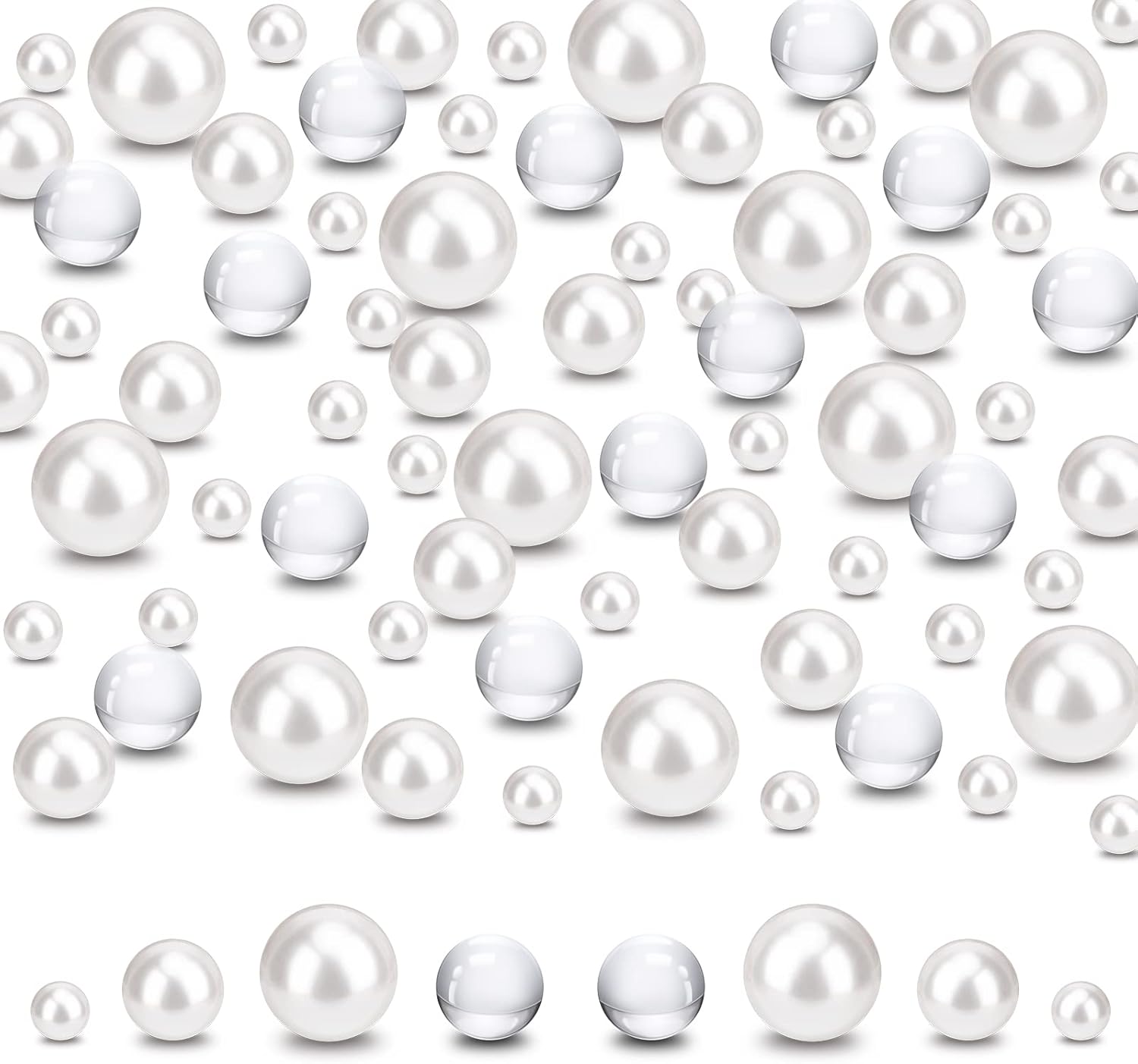 Vase Fillers - Suream 250PCS Floating Beads for Centerpiece, Artificial No Hole White Vase Pearls and 2300PCS Water Gel Bead for Valentine's Day Candle, Wedding, Birthday, Brushes Holder, Multipurpose Use 8/14/20mm