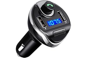 AMIR Criacr Aux Bluetooth Adapter for Car, HandsFree Call Dual Ports Car Charger, FM Radio Transmitter Receiver, Mp3 Audio Wireless Music Player HI-FI Stereo Sound Compatible for All Cars and Smartphone