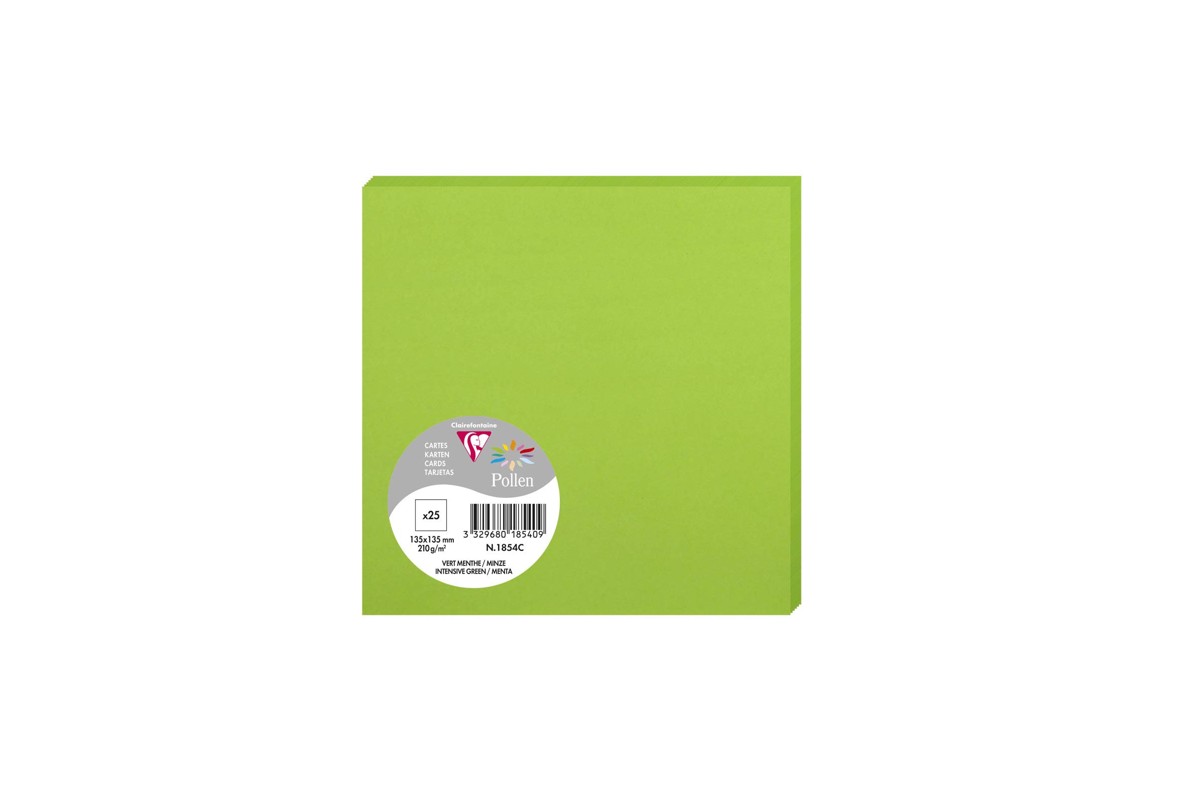 Clairefontaine 1854C Pack of 25 Plain Cards Square Format 13.5x13.5cm 210g/m² Intensive Green Invitation Correspondence Cards Pollen Range Premium Smooth Paper
