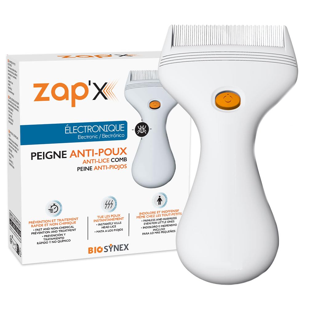 Zap'X Electronic Lice Comb - 100% Natural Solution - Safe & Painless - Includes Cleaning Brush & AAA Batteries - White - For Families with Children