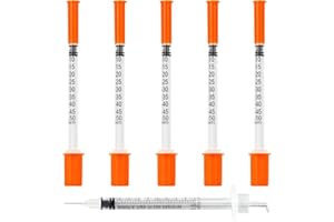 JIBENGAO 1/2 ml Syringes with 31 Gauge 1/4 Needle, 100 Individually Packaged 0.5ml 31G 6mm Syringe and Needle