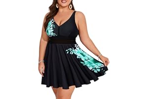 Hanna Nikole Womens Plus Size Two Piece Swimsuits Mesh Front Tankini Bathing Suits Flowy Swim Dress with Shorts