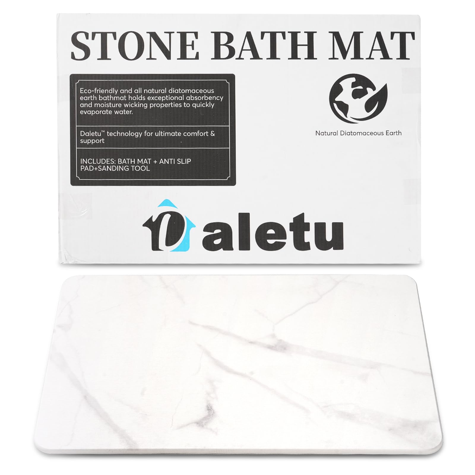 Daletu Stone Bath Mat, Quick Dry Diatomaceous Earth Large Mat, Non-Slip Super Absorbent Diatomite Stone Bathroom Mat for Bathroom Floor, Kitchen Counter Dishes, Plant or Pet