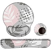 Lauspuck Keyboard Wrist Rest, Ergonomic Mouse Pad Wrist Support, Memory Foam Wrist Rest, Anti-Slip Base, Mousepad with Coaster for Computer Keyboard Office Home, Tropical Leaves