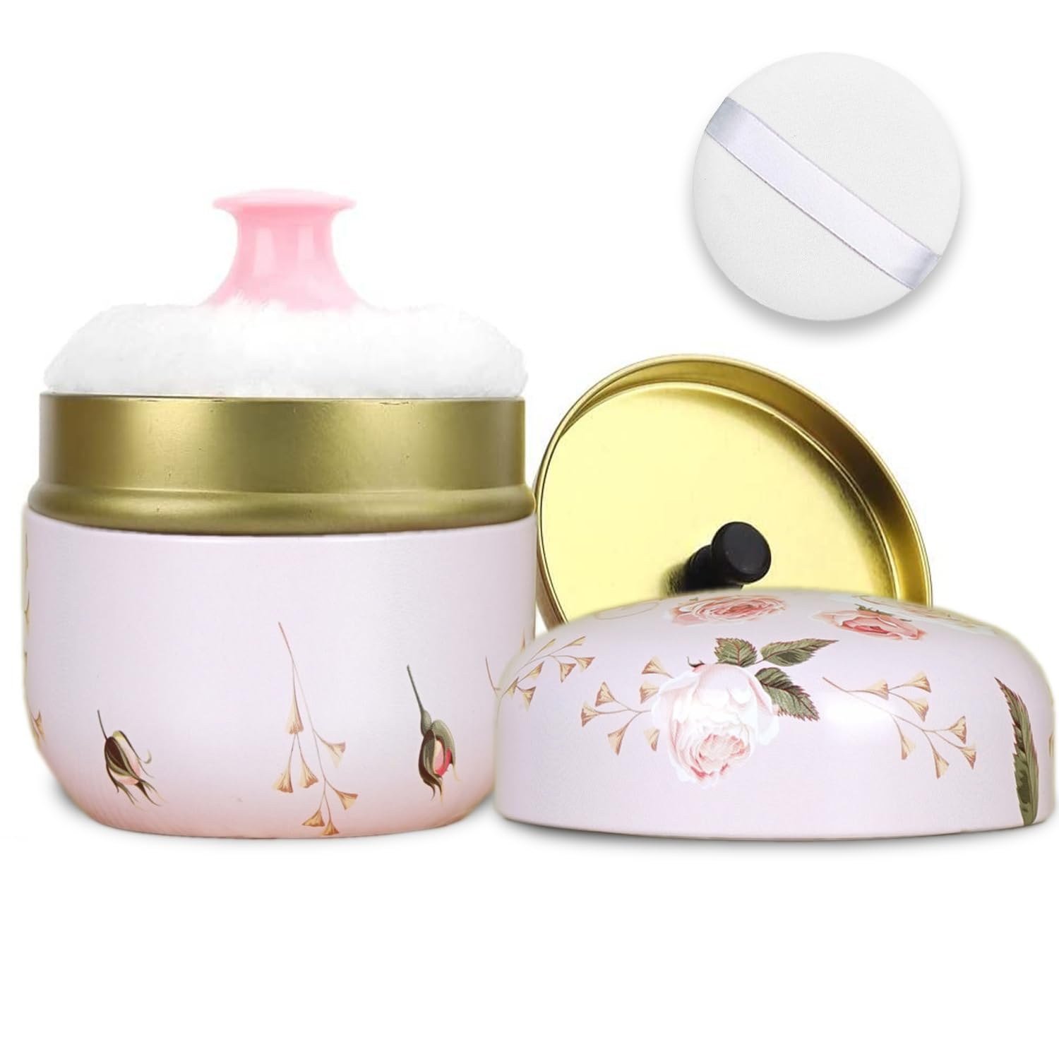 Photo 1 of SHIMIDO Body Powder Puff and Container, 3.15" Portable Empty Body Powder Container for Baby Women's Loose Dusting Powder, Powder Case Box with Lids for Bath, Travel and Home Use (Old time)