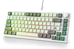 Fogruaden 75% Mechanical Gaming Keyboard - 75 Percent Matcha, Hot Swappable Gasket Mount, Red Switch, RGB Backlit 82 Keys TKL Mechanical Keyboard with Knob