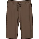 Weintee Women's Plus Size Petite Drawstring Knit Capri Pants with Pockets