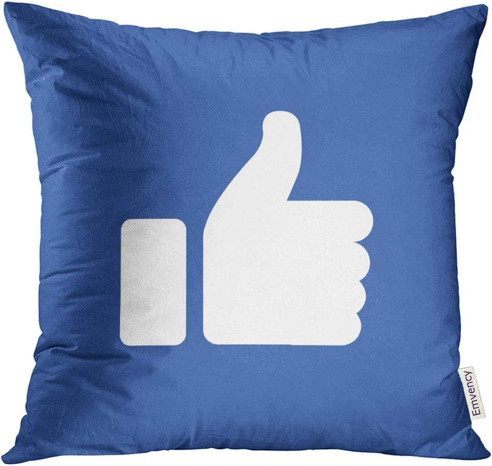 VANMI Throw Pillow Cover White Like Symbol of Finger Up Thumb in Flat Style Blue Hand Social Decorative Pillow Case Home Decor Square 20x20 Inches Pillowcase