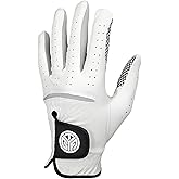 DUFFOBAN Men’s Golf Gloves Left Hand for Right Handed Golfer, Leather Golf Gloves with Extra Grip Soft Fit Breathable Comfortable White Golf Glove