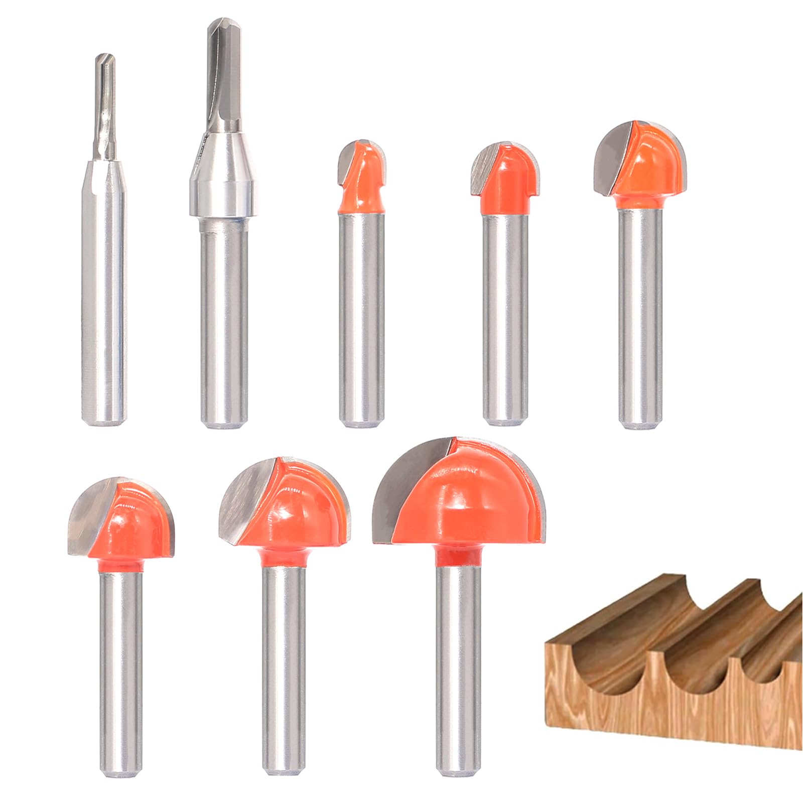 Sinoprotools 8Pcs Core Box Router Bits Set 1/4 Inch Shank, Carbide Round Nose Cove Box Router Bits, Groove Router Bit, Cove Router Bit for Woodworking