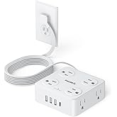 Thin Flat Extension Cord Indoor with USB C, SMALLRT Small Flat Plug Power Bar with 8 AC Outlets 4 USB (1 USB C), 6.5FT Small