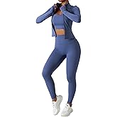 Yknktstc Womens Two Piece Tracksuit Set Long Sleeve Zipper Jacket with Athletic High Waist Leggings Workout Outfit