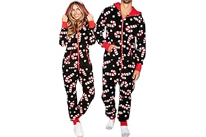Azuki Christmas Onesie Matching Pajamas For Couples Long Sleeve Sleepwear With Hood Cozy Lounge Wear For Women/Men