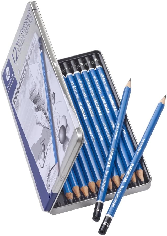 Staedtler Mars Lumograph Art Drawing Pencils, 12 Pack Graphite Pencils in Metal Case, Break-Resistant Bonded Lead, 100 G12 : Wood Lead Pencils : Office Products