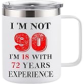 ERYUWOZA 90th Birthday Gifts for Women Men, Happy 90th Birthday Gifts Decorations for Her Him, Turning 90 Year Old Birthday Presents Coffee Mug Cup, White, 12 Ounce