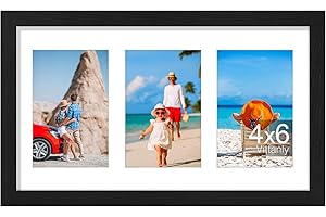 Vittanly 8x14 Picture Frames Collage, Displays 3Pcs 4x6 Pictures with Mat, Collage Picture Frame for Horizontal or Vertical Display, Black, 1 Pack