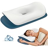 Cervical Neck Pillow for Pain Relief - Ergonomic Memory Foam Contour Pillows for Side, Back & Stomach Sleepers, Cervical Pillow for Neck Support Sleeping with Breathable Cover